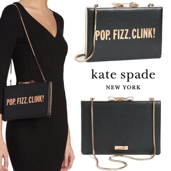 Kate Spade 🎩 POP Fizz Clink Clutch Fold Black Bag - Picture 1 of 5